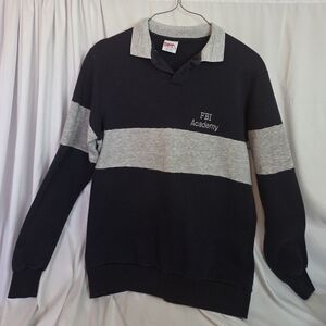 Vintage FBI Academy Collared Sweatshirt Men’s XXL Blue Gray Striped
